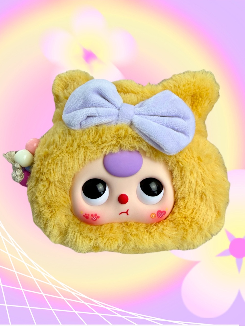 Baby Three GOOD LUCK BAG “Joycie” Beaded Drawstring Plush Blind Box Tan Purple